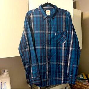 Levis Blue Plaid Button Down XL